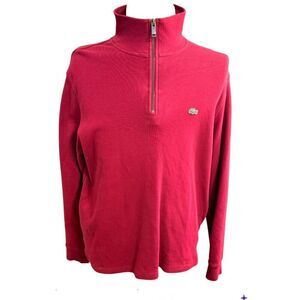 Lacoste Men’s Quarter Zip Pullover Red Pockets Large Substantial 100% Cotton